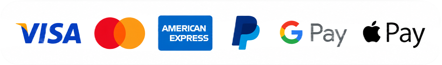 Métodos de pago: Visa, Mastercard, American Express, PayPal, Google Pay y Apple Pay
